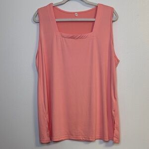 Coral Pink Square-Neck Tank Top